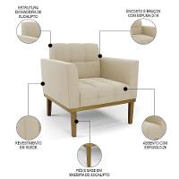 Sofá Namoradeira E 1 Poltrona Base Madeira Castanho Ana Suede Bege - Ibiza - 6