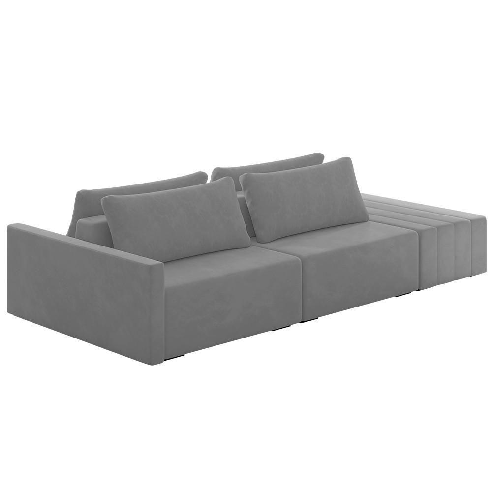 Sofá Ilha Modular Com Puff Para Sala Living 252cm Georgia K04 Veludo Cinza - Mpozenato - 1