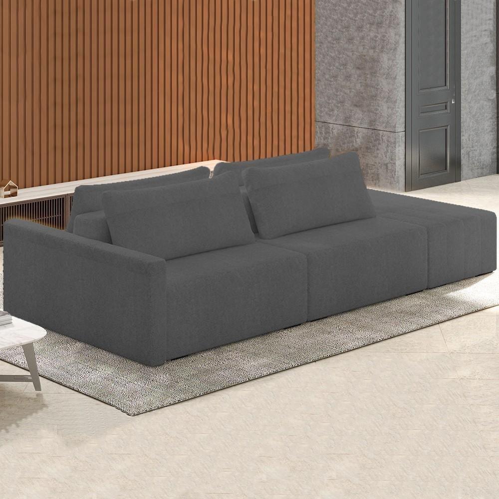 Sofá Ilha Modular Com Puff Para Sala Living 232cm Georgia K04 Linho Cinza Escuro - Mpozenato - 2