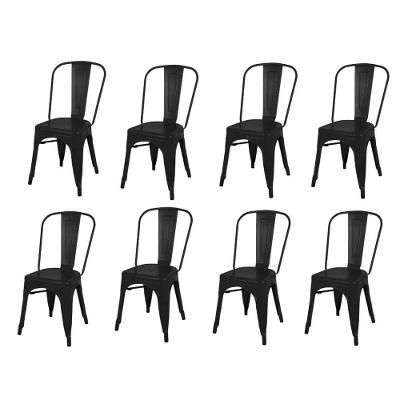 Kit 8 Cadeiras Tolix Iron Ferro Preta Fosca Aço Industrial Sala Cozinha Jantar Bar