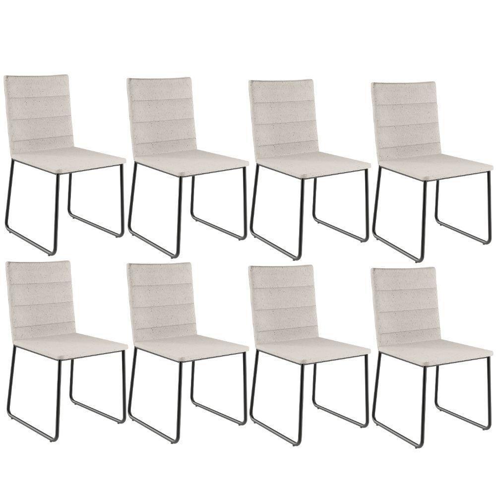 Kit 08 Cadeiras Decorativa Estofada Para Sala De Jantar Preto Maya L02 Linho Cru - Lyam Decor - 1