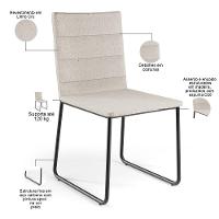 Kit 08 Cadeiras Decorativa Estofada Para Sala De Jantar Preto Maya L02 Linho Cru - Lyam Decor - 8