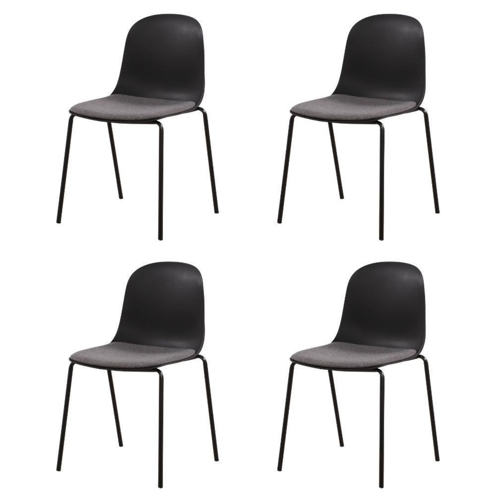Kit 4 Cadeiras Bilbao Fratini Encosto Polipropileno Preto Assento Almofada Cinza Base Aço Preto - 1