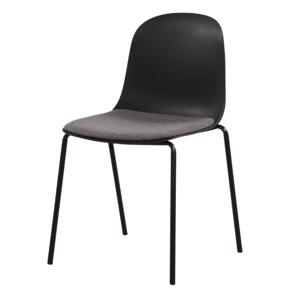 Kit 4 Cadeiras Bilbao Fratini Encosto Polipropileno Preto Assento Almofada Cinza Base Aço Preto - 2