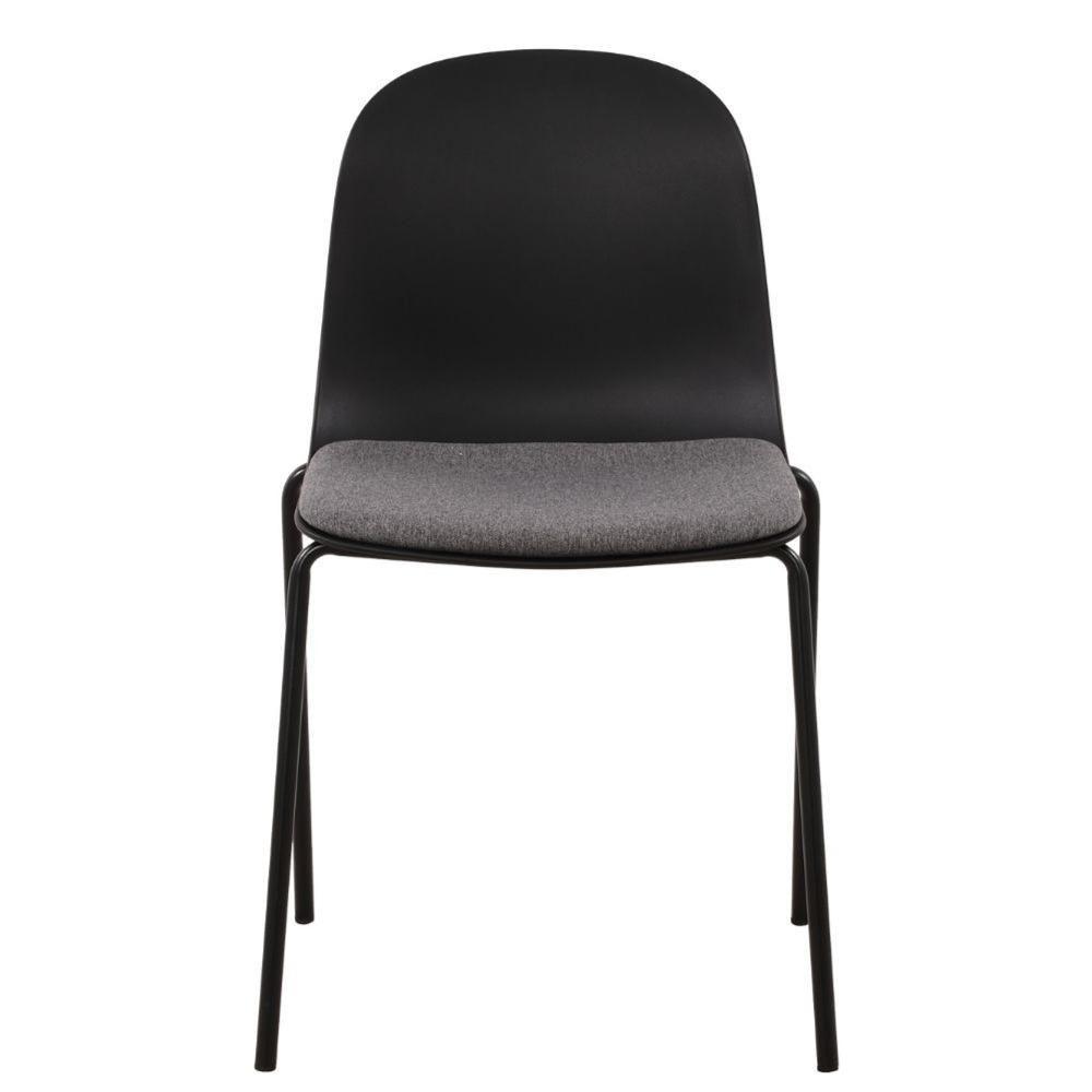 Kit 4 Cadeiras Bilbao Fratini Encosto Polipropileno Preto Assento Almofada Cinza Base Aço Preto - 4