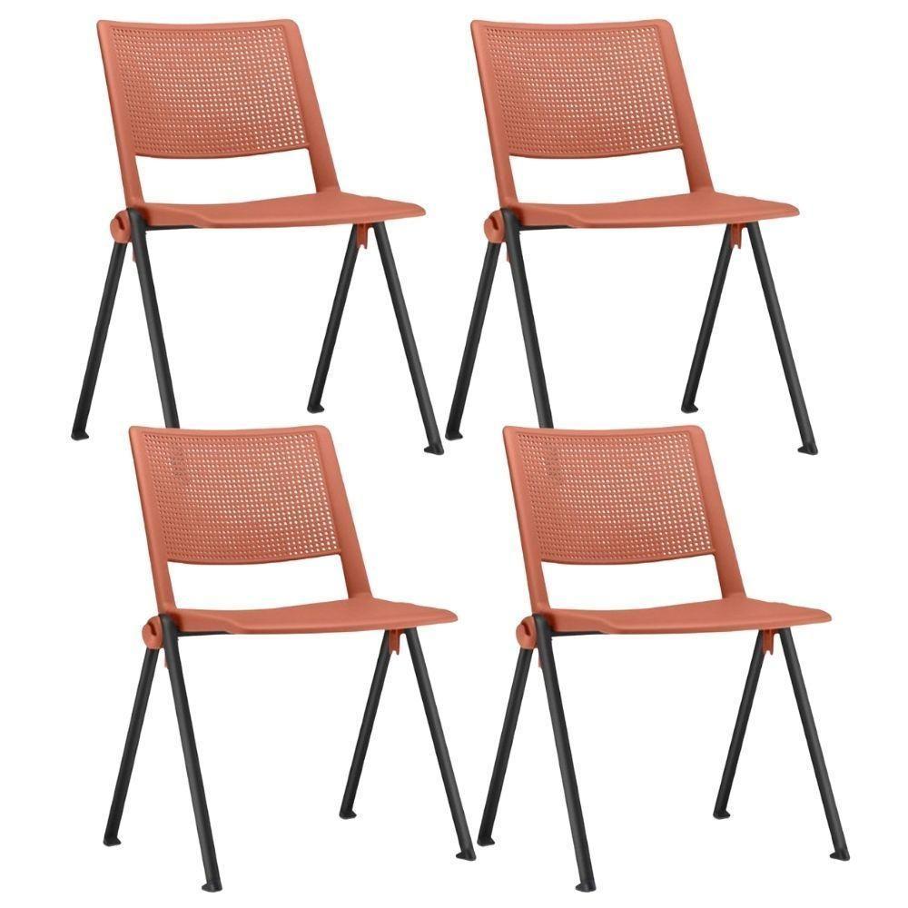 Kit 04 Cadeiras Empilhável Fixa Lift F02 Base Aço Preto Laranja - Lyam Decor - 1