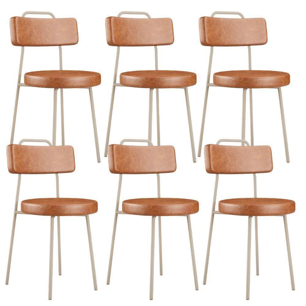 Kit 06 Cadeiras Decorativas Estofada Sala Jantar Barcelona Arena L02 Couríssimo Camel - Lyam - 1