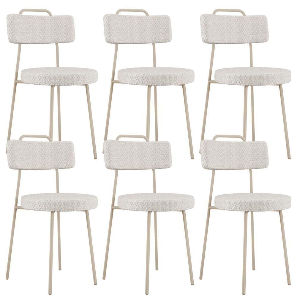 Kit 06 Cadeiras Decorativas Estofada Sala Jantar Barcelona Arena L02 Bouclê Cru - Lyam - 1