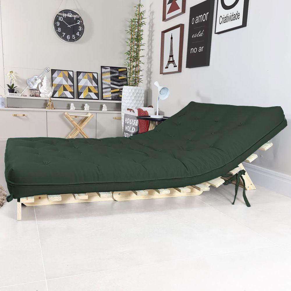 Sofa Cama Casal Futon Oriental Verde Militar Com Madeira Maciça - 4