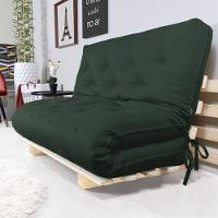 Sofa Cama Casal Futon Oriental Verde Militar Com Madeira Maciça - 1