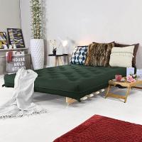 Sofa Cama Casal Futon Oriental Verde Militar Com Madeira Maciça - 2