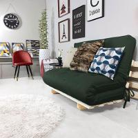 Sofa Cama Casal Futon Oriental Verde Militar Com Madeira Maciça - 5