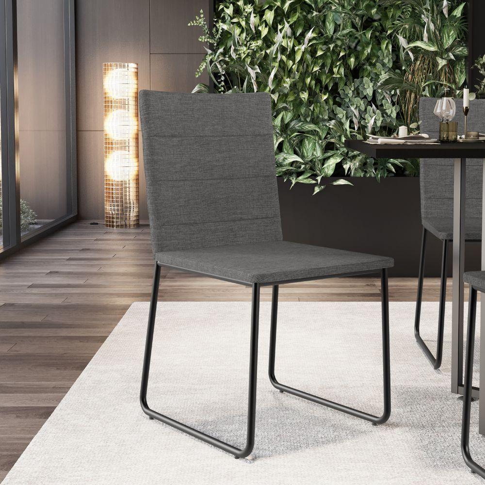 Kit 04 Cadeiras Decorativa Estofada Para Sala De Jantar Preto Maya L02 Linho Cinza Escuro - Lyam Decor - 2