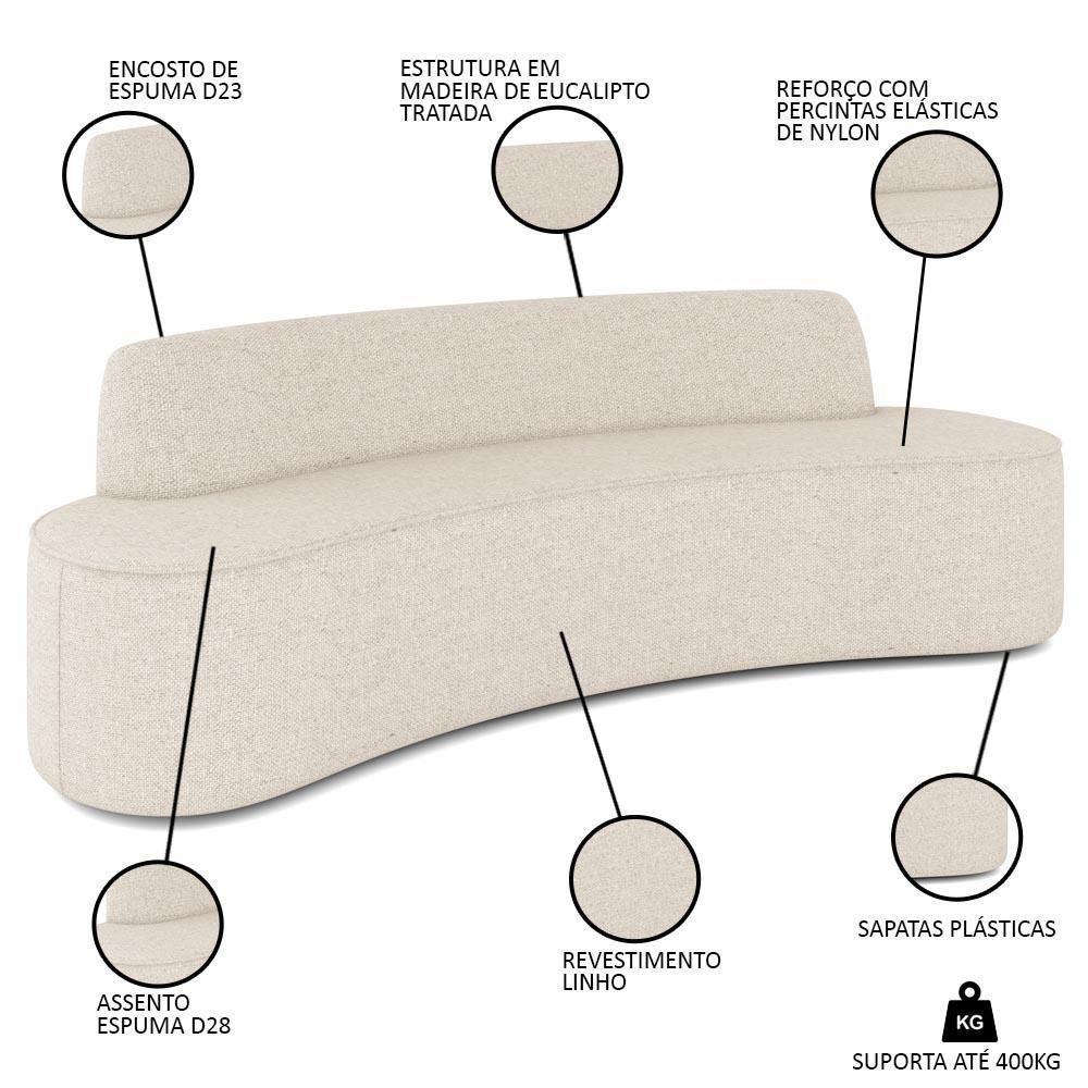 Sofá 4 Lugares Para Sala De Estar Living 260cm Koane D06 Linho Pérola - Mpozenato - 3