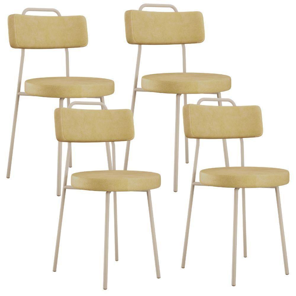 Kit 04 Cadeiras Decorativas Estofada Sala Jantar Barcelona Arena L02 Couríssimo Fendi - Lyam - 1