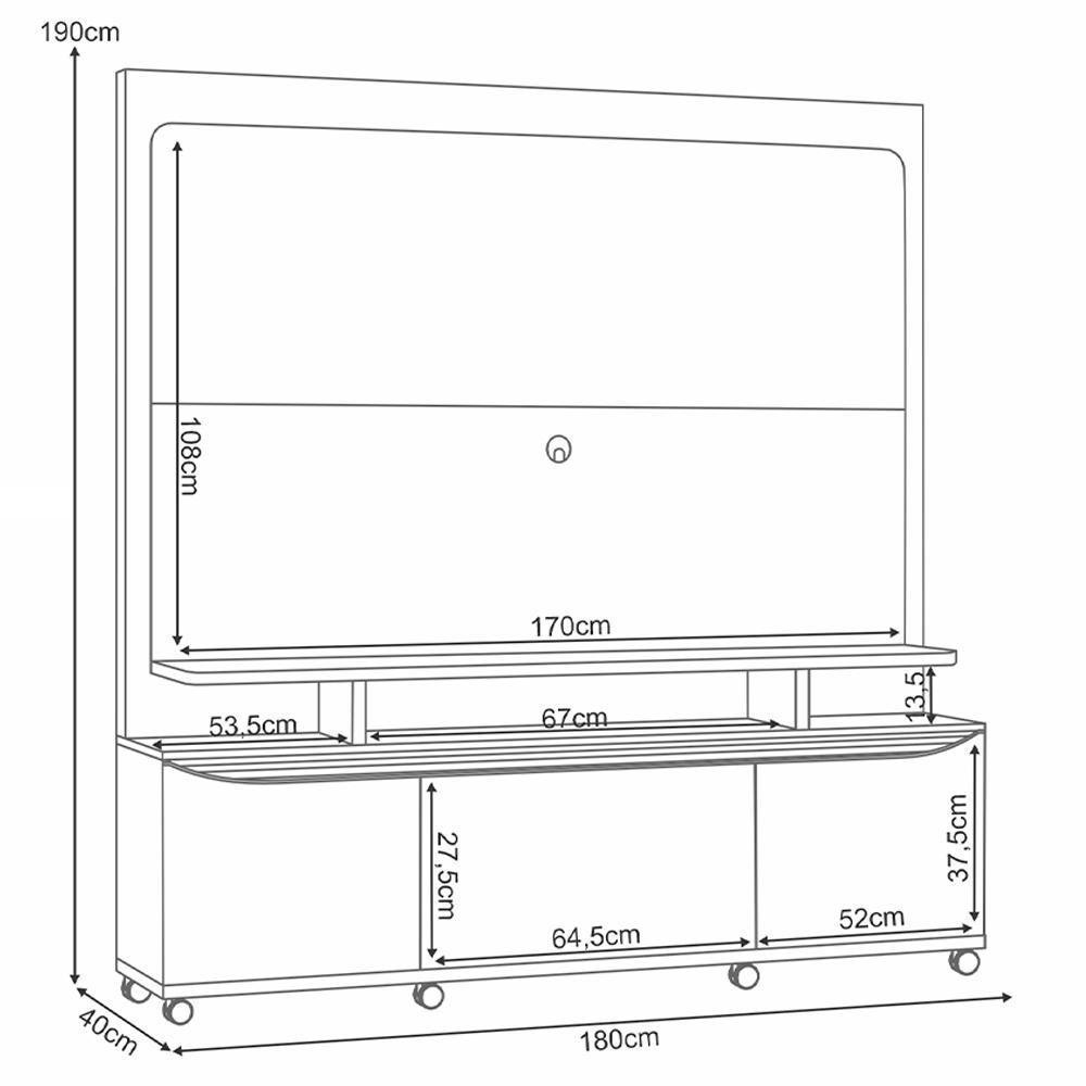 Estante Painel Para Tv 70 Pol 170cm 2 Portas Planck B01 Off White Cinamomo - Lyam Decor - 5