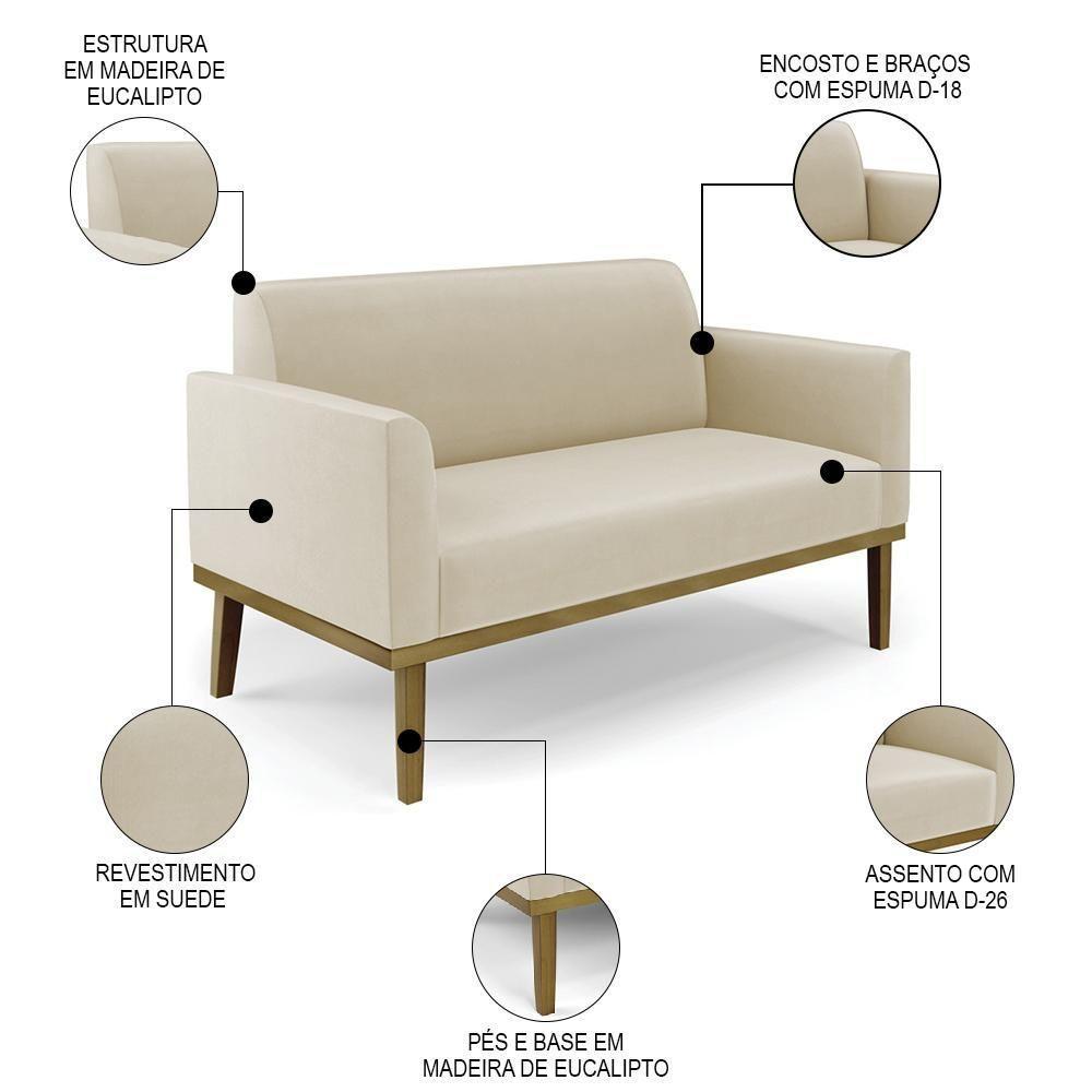 Sofá Namoradeira E 2 Poltronas Base Madeira Castanho Maressa Suede Bege - Ibiza - 4