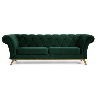 Sofá 280cm 4 Lugares Base Madeira Império C-303 Veludo Verde Musgo - Domi