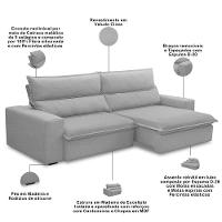 Sofá Retrátil Reclinável Para Sala 4 Lugares 280cm Senzi F04 Veludo Cinza - Lyam Decor