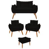 Kit 02 Poltronas + Sofá 2 Lugares Com Puff Opala Balaqui Preto - 1