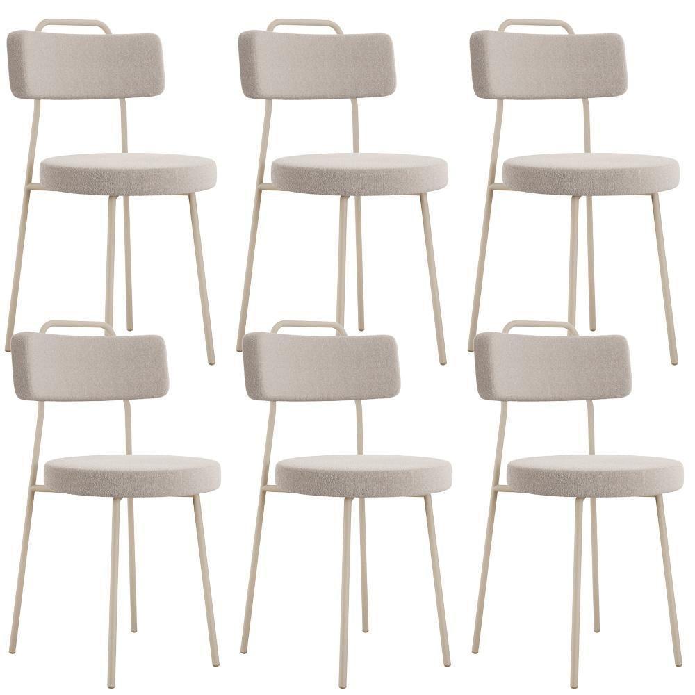 Kit 06 Cadeiras Decorativas Estofada Sala Jantar Barcelona Arena L02 Bouclê Creme - Lyam - 1