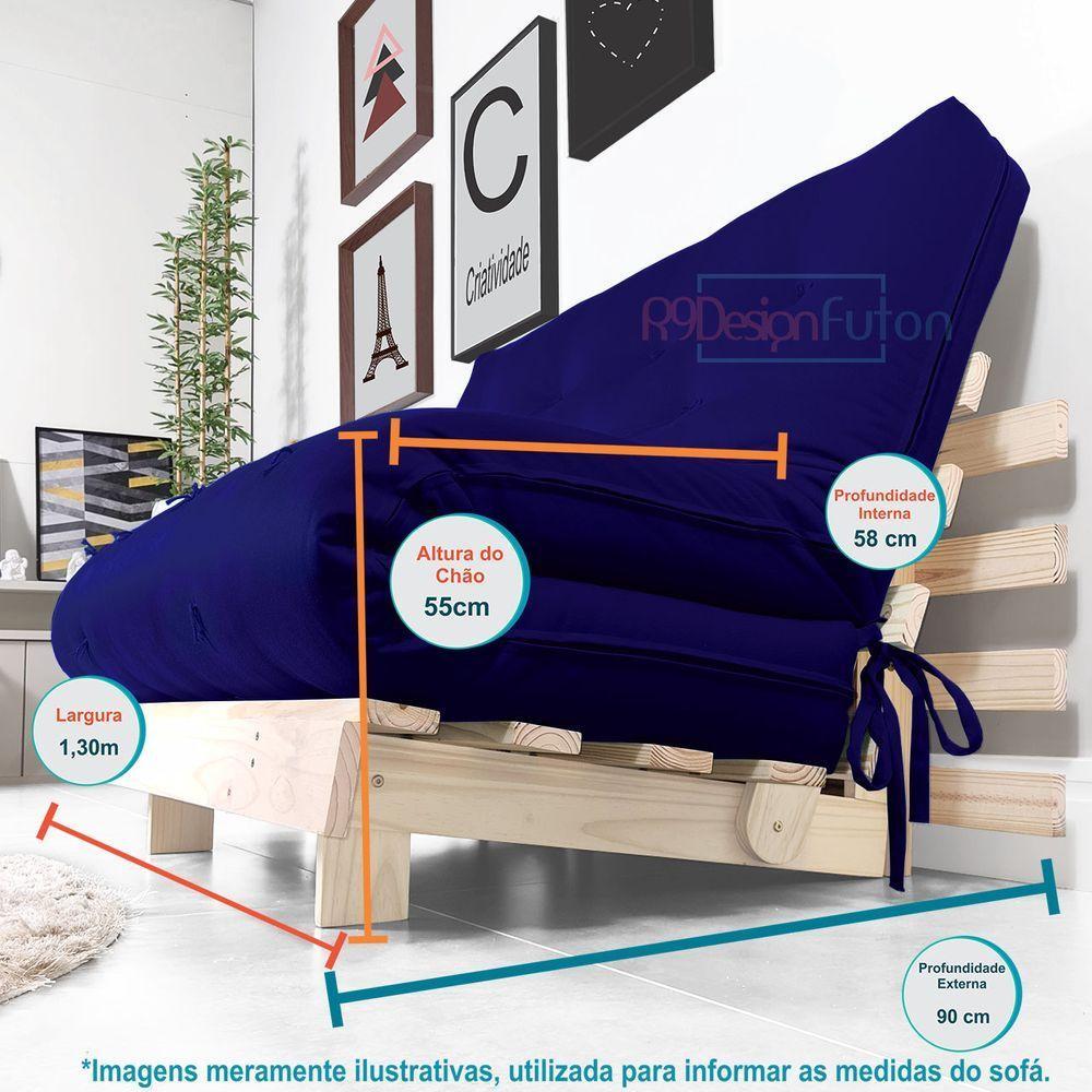 Futon Casal Tokio Sofa Cama Azul Royal Acquablock Com Madeira Maciça - 3