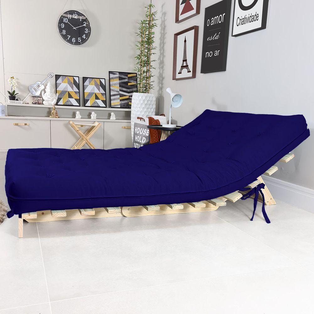 Futon Casal Tokio Sofa Cama Azul Royal Acquablock Com Madeira Maciça - 6