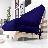 Futon Casal Tokio Sofa Cama Azul Royal Acquablock Com Madeira Maciça - 2