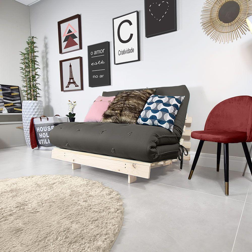 Futon Casal Tokio Sofa Cama Chumbo Acquablock Com Madeira Maciça - 1