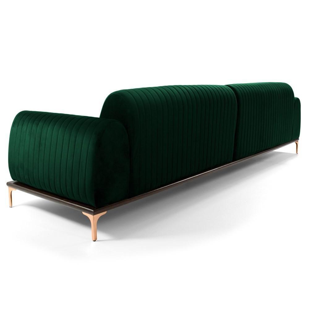 Sofá 255cm 4 Lugares Com Chaise Esquerdo Pés Gold Molino C-303 Veludo Verde Musgo - Domi - 3