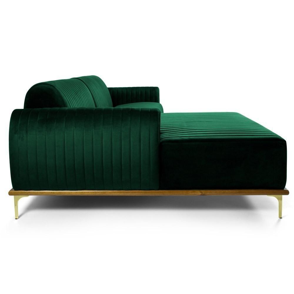 Sofá 255cm 4 Lugares Com Chaise Esquerdo Pés Gold Molino C-303 Veludo Verde Musgo - Domi - 6