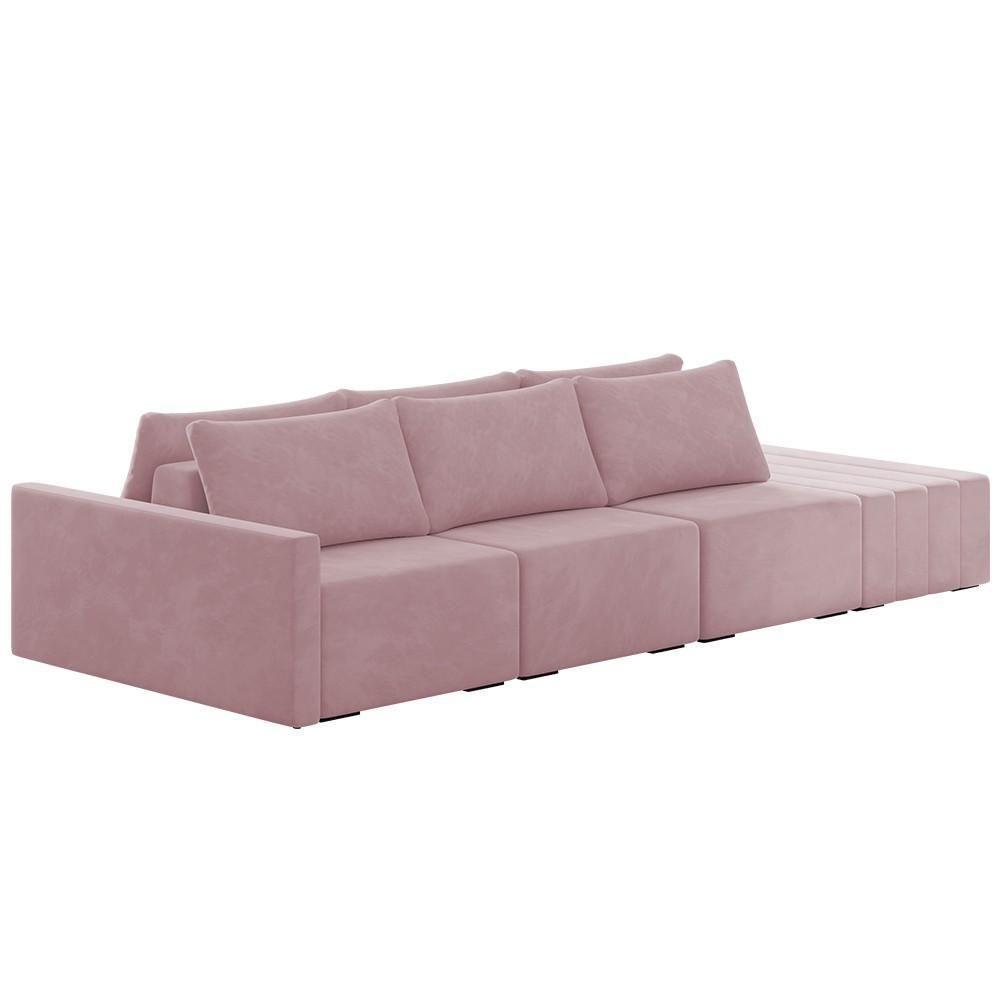 Sofá Ilha Modular Com Puff Para Sala Living 312cm Georgia K04 Veludo Rosê - Mpozenato - 1