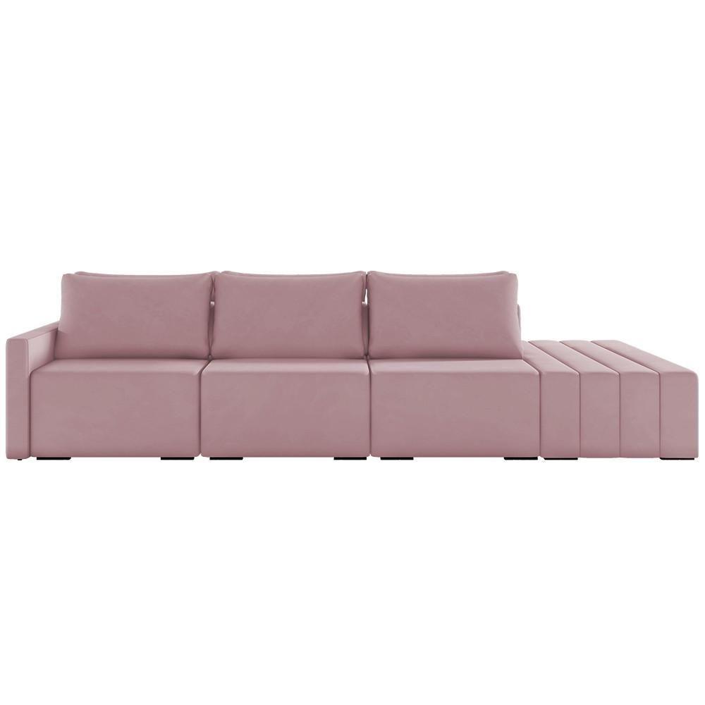 Sofá Ilha Modular Com Puff Para Sala Living 312cm Georgia K04 Veludo Rosê - Mpozenato - 5