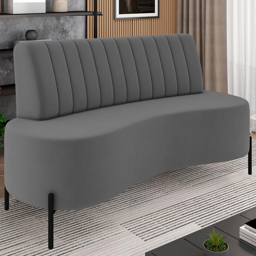 Sofá 2 Lugares 135cm Pés Aço Preto Tamar K04 Veludo Grafite - Mpozenato - 2