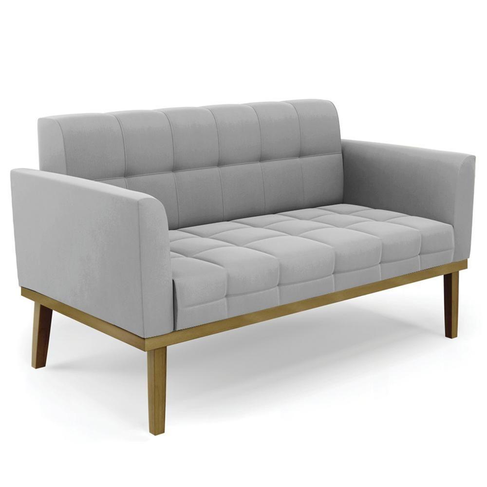 Sofá Namoradeira E 2 Poltronas Base Madeira Castanho Ana Suede Cinza - Ibiza - 10