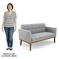 Sofá Namoradeira E 2 Poltronas Base Madeira Castanho Ana Suede Cinza - Ibiza - 6