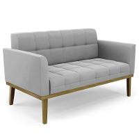 Sofá Namoradeira E 2 Poltronas Base Madeira Castanho Ana Suede Cinza - Ibiza - 10