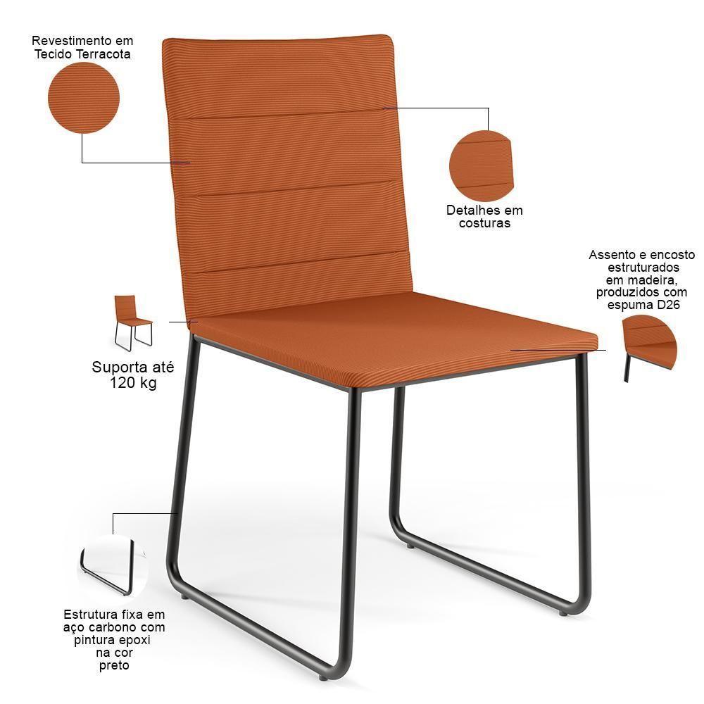 Kit 08 Cadeiras Decorativa Estofada Para Sala De Jantar Preto Maya L02 Tecido Terracota - Lyam Decor - 5