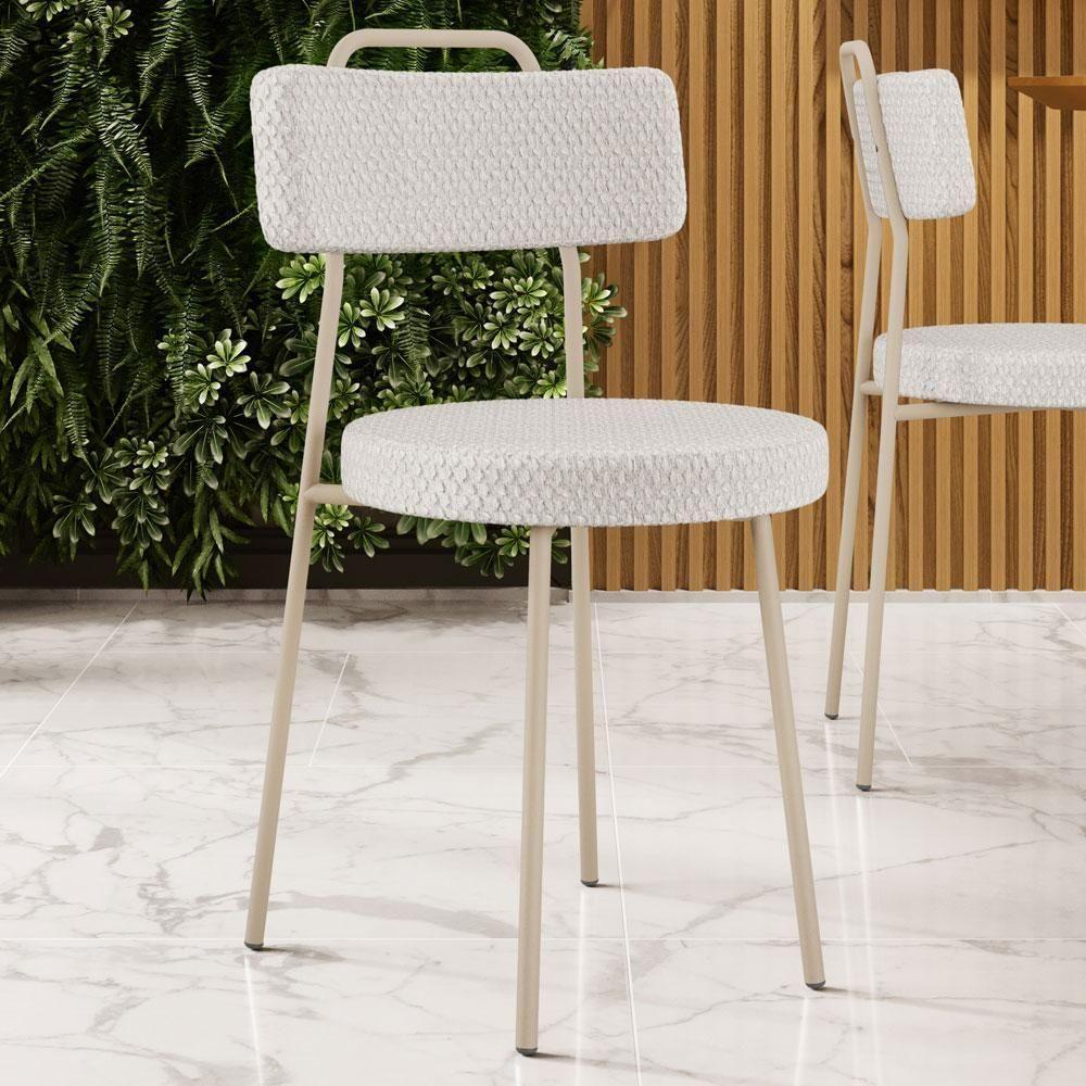 Kit 04 Cadeiras Decorativas Estofada Sala Jantar Barcelona Arena L02 Bouclê Cru - Lyam - 2