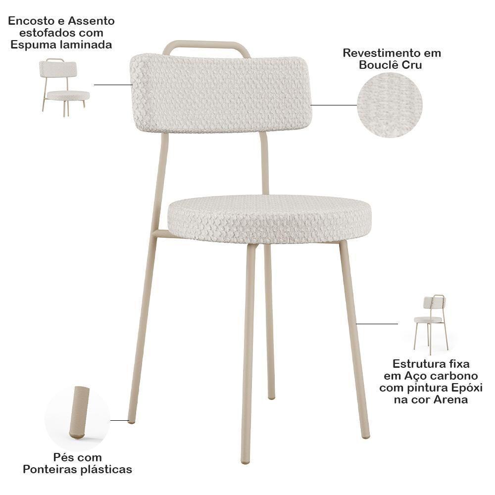 Kit 04 Cadeiras Decorativas Estofada Sala Jantar Barcelona Arena L02 Bouclê Cru - Lyam - 4