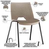 Kit 06 Cadeiras Empilhável Fixa Liked F02 Base Aço Preto Nude - Lyam Decor - 3