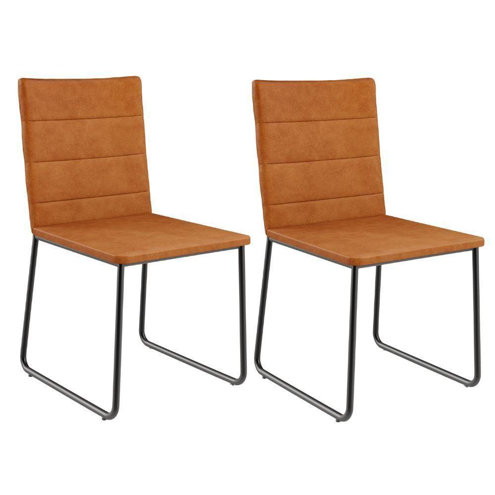 Kit 02 Cadeiras Decorativa Estofada Para Sala De Jantar Preto Maya L02 Couríssimo Canela - Lyam Decor - 1