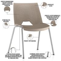 Kit 06 Cadeiras Empilhável Fixa Liked F02 Base Aço Cinza Nude - Lyam Decor - 3