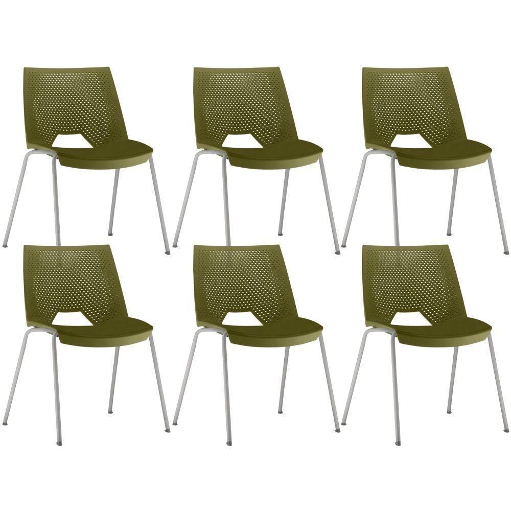 Kit 06 Cadeiras Empilhável Fixa Liked F02 Base Aço Cinza Verde - Lyam Decor - 1