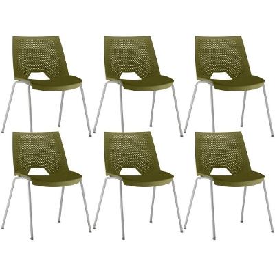 Kit 06 Cadeiras Empilhável Fixa Liked F02 Base Aço Cinza Verde - Lyam Decor
