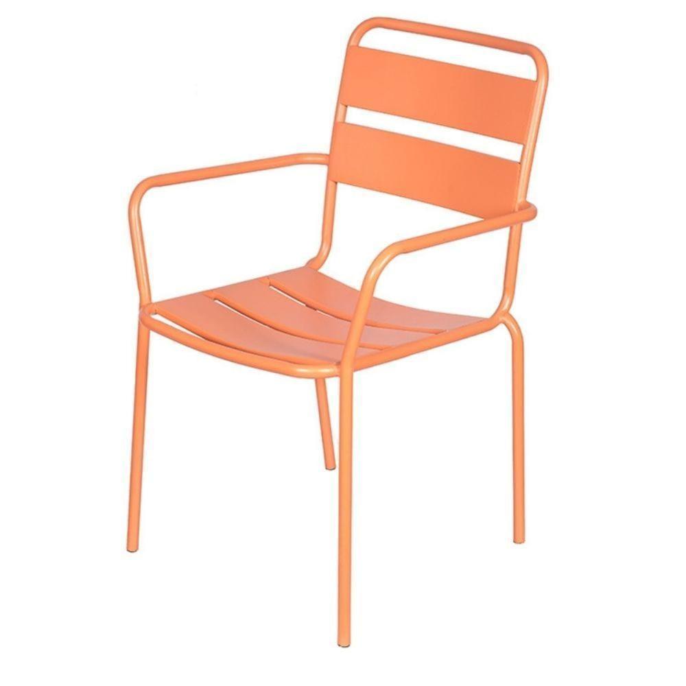 Cadeira Com Braços Empilhável Bora Em Ferro C- Pintura Epóxi Coral C- Proteção Uv E Uva área Externa - 1