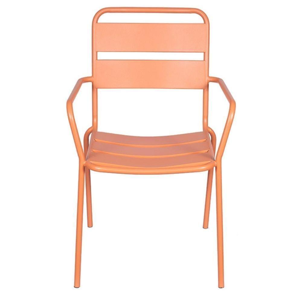 Cadeira Com Braços Empilhável Bora Em Ferro C- Pintura Epóxi Coral C- Proteção Uv E Uva área Externa - 2