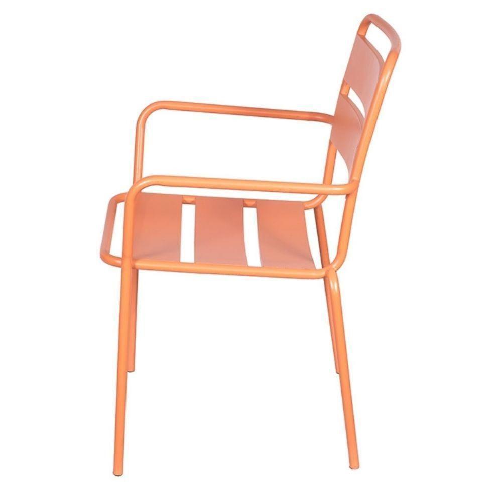 Cadeira Com Braços Empilhável Bora Em Ferro C- Pintura Epóxi Coral C- Proteção Uv E Uva área Externa - 3