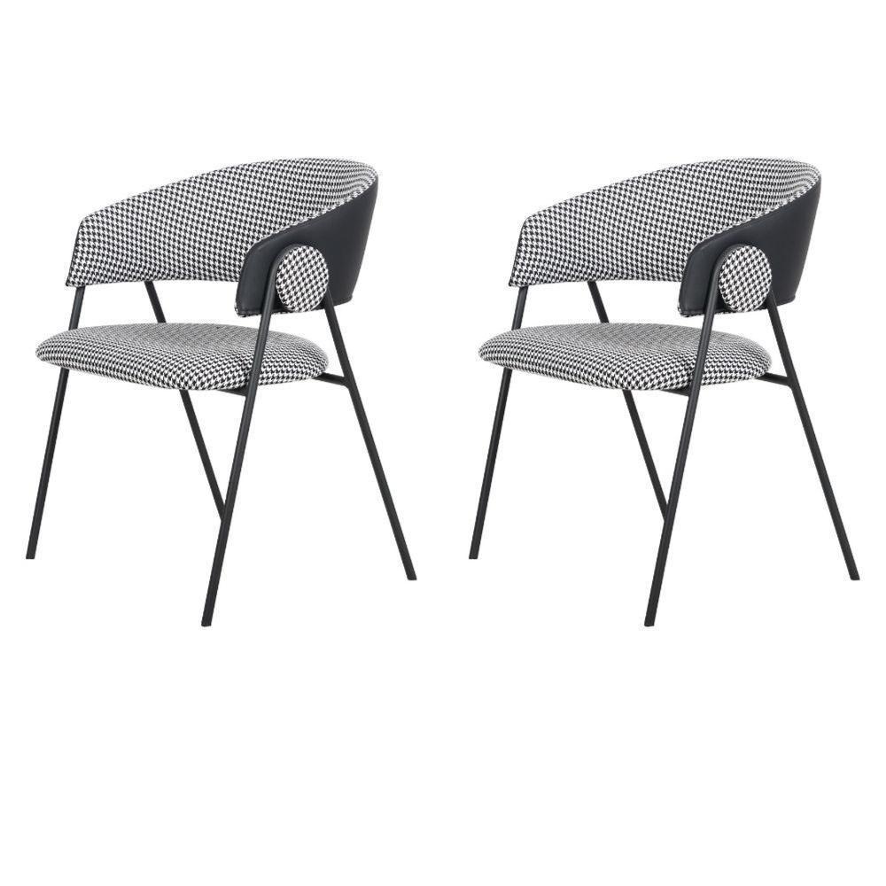 Kit 2 Cadeiras C- Braços Toulouse Júlia Mara Fratini Assento Pied De Poule Encosto Pu Preto Base Aço - 1