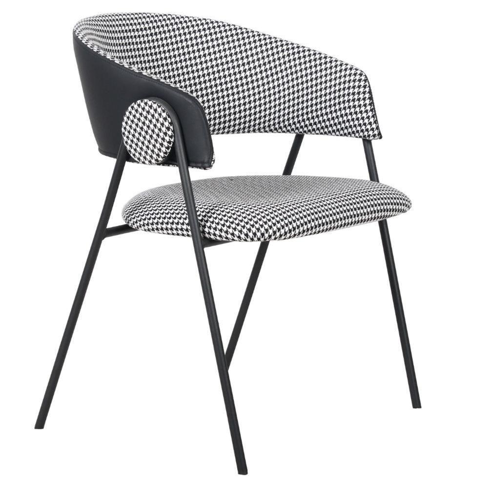 Kit 2 Cadeiras C- Braços Toulouse Júlia Mara Fratini Assento Pied De Poule Encosto Pu Preto Base Aço - 2